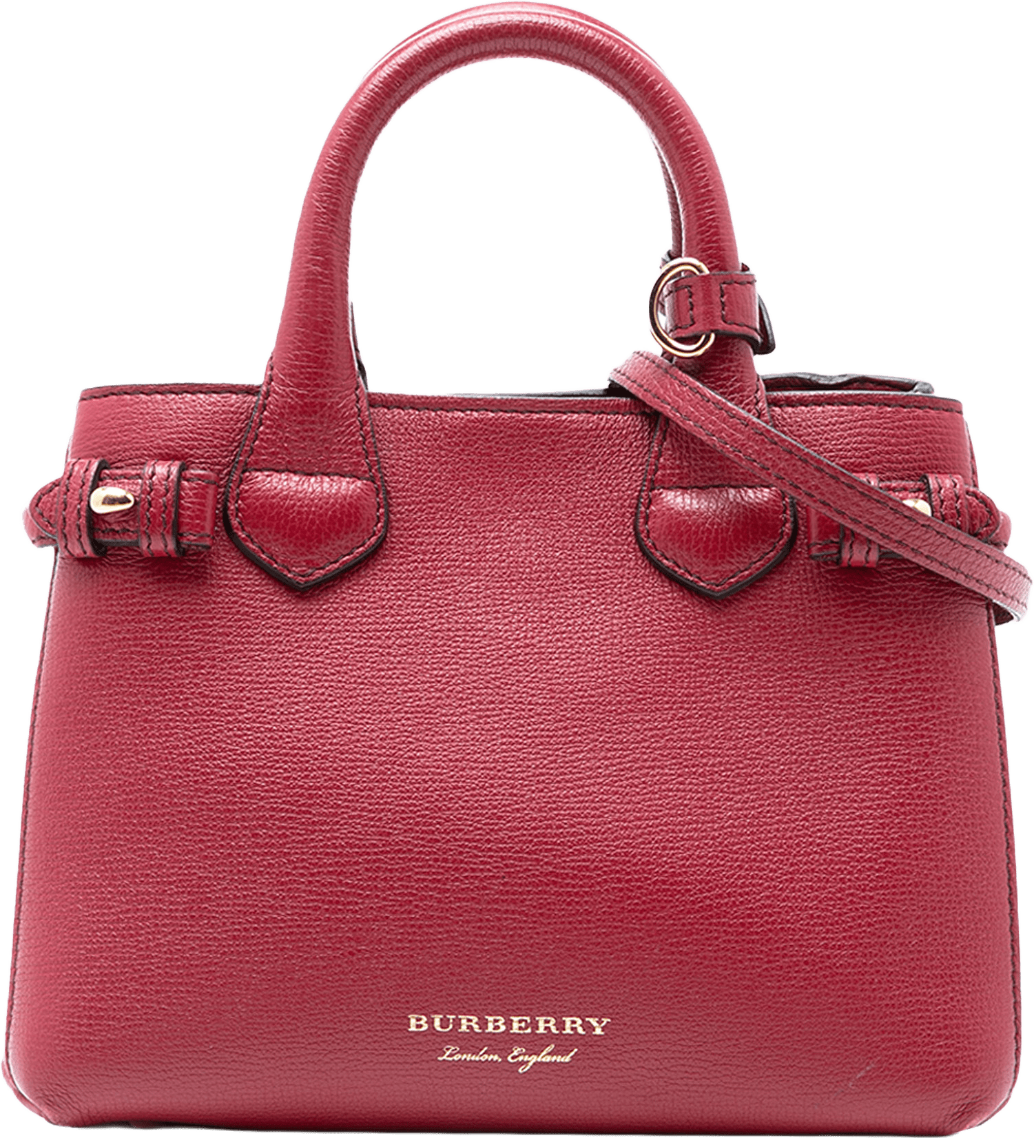 Burberry Small Grainy Calfskin And House Check Banner Satchel, från Luxclusif, i färgen red.