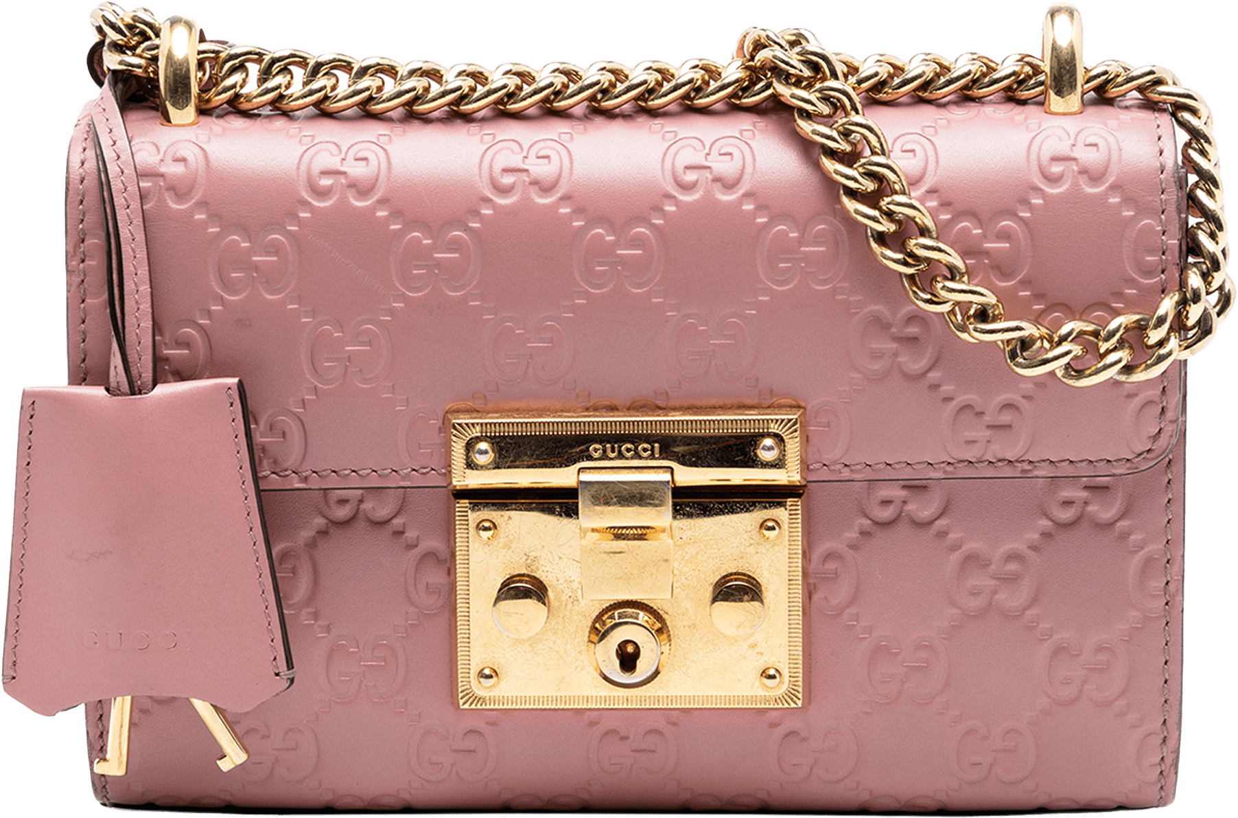 Gucci Small Guccissima Padlock Crossbody, från Luxclusif, i färgen pink.