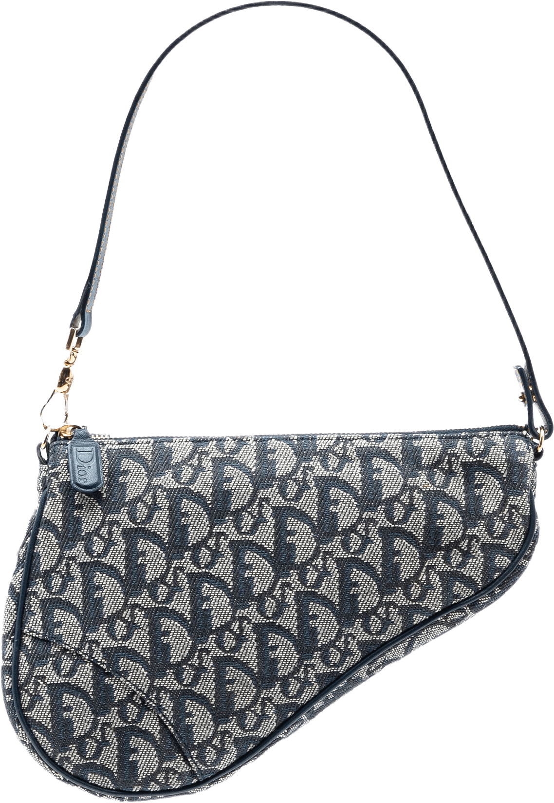 Dior Mini Diorissimo Canvas Saddle Pochette, från Luxclusif, i färgen navy.