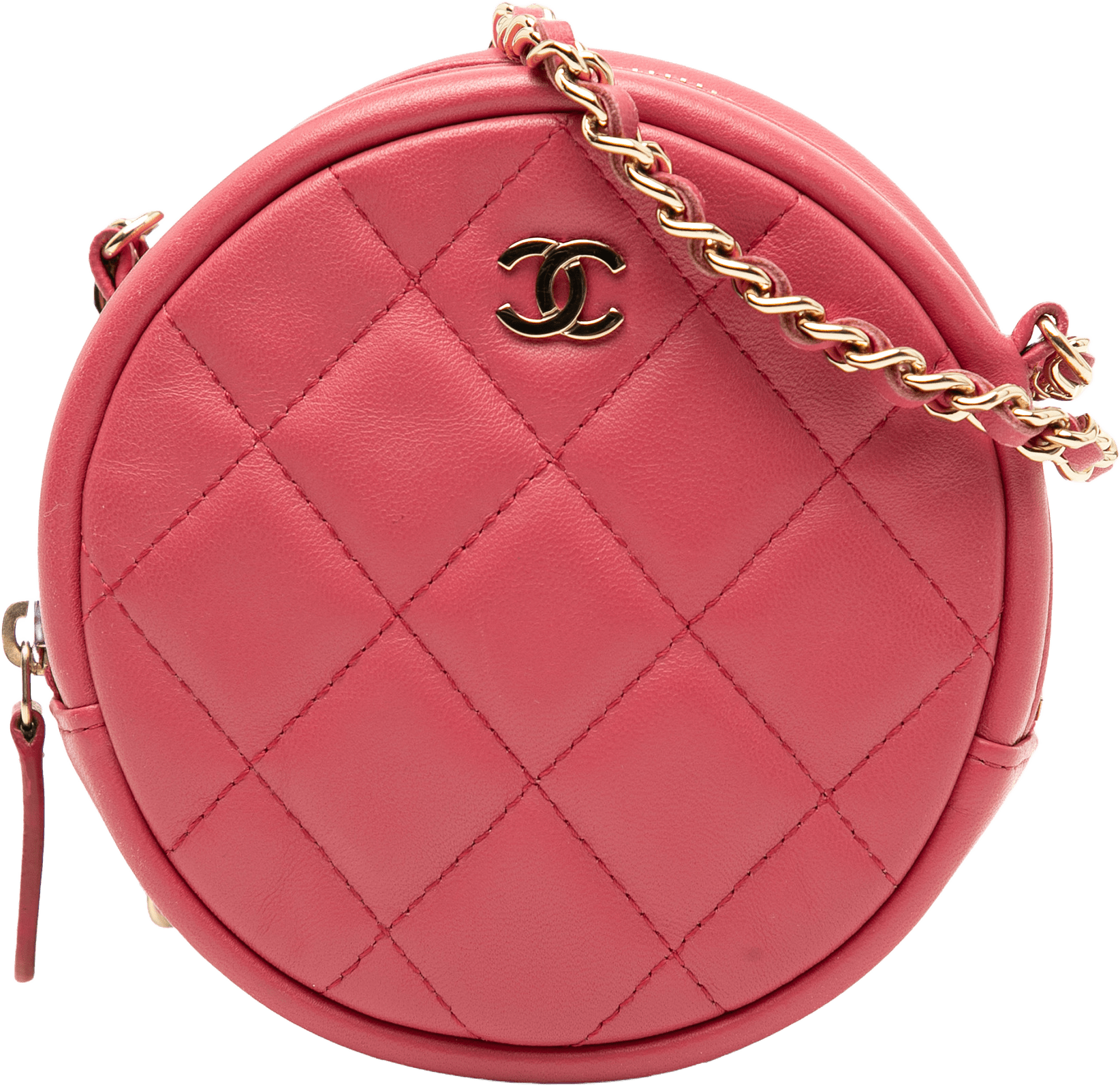 Chanel Cc Quilted Lambskin Round Clutch With Chain, från Luxclusif, i färgen blush.