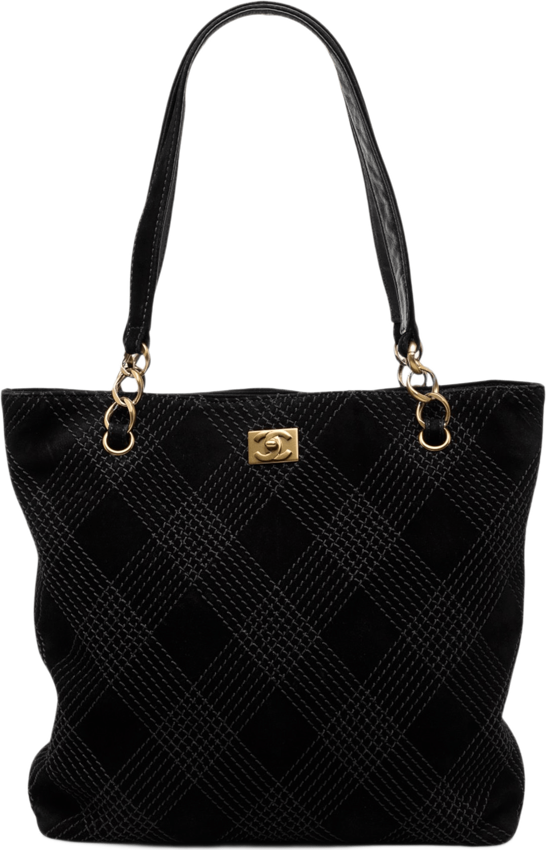 Chanel Cc Stitched Suede Tote, från Luxclusif, i färgen black.