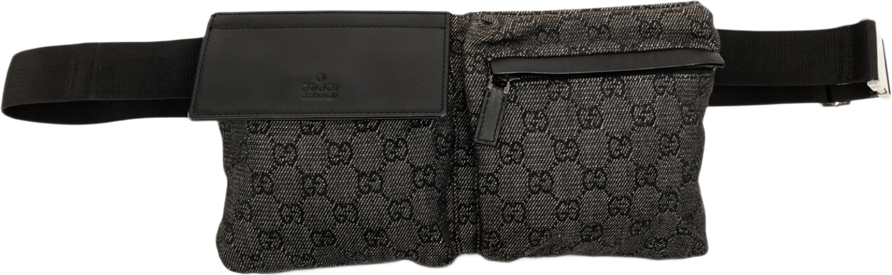 Gucci Gg Denim Double Pocket Belt Bag, från Luxclusif, i färgen grå.
