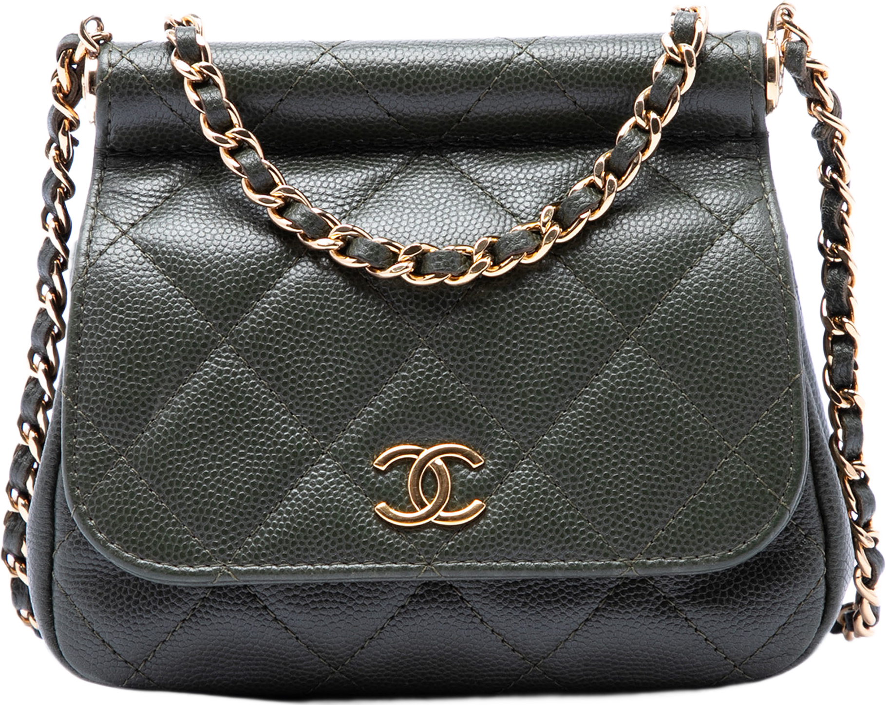 Chanel Small Cc Quilted Caviar Bar Flap Clutch With Chain, från Luxclusif, i färgen grön.