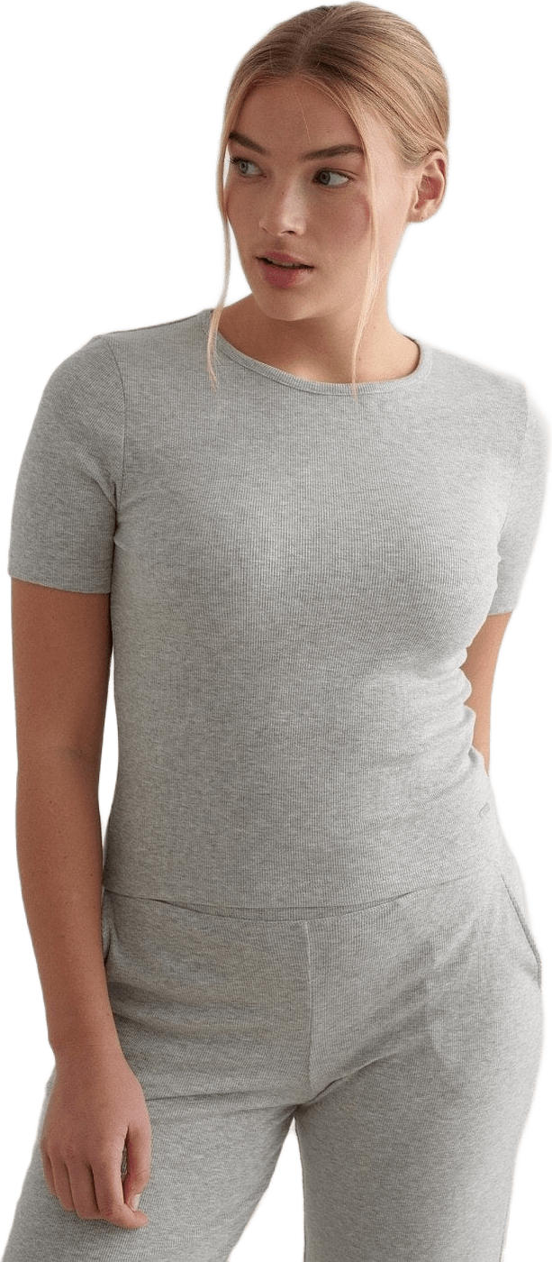 Grey Melange Ease Ribbed Short Sleeve, från aim'n, i färgen grey melange.