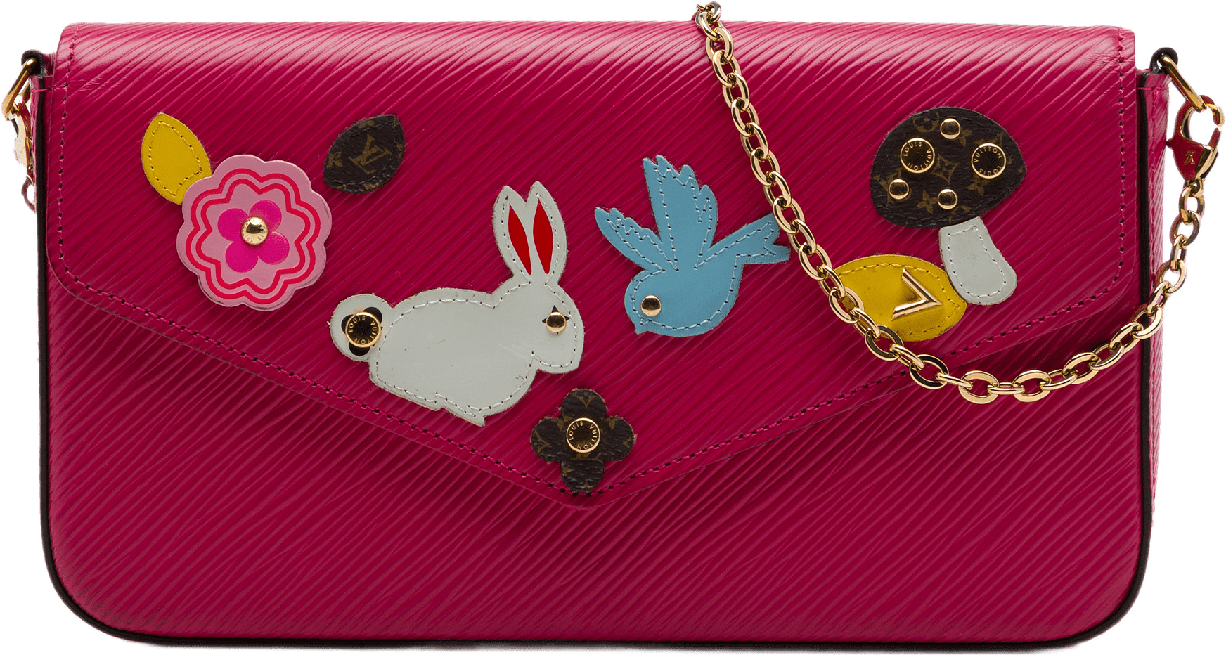 Louis Vuitton Epi Pochette Felicie Patchwork, från Luxclusif, i färgen rosa.