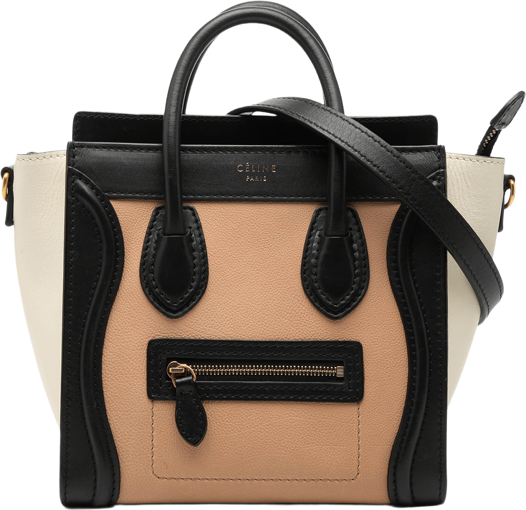 Celine Nano Tricolor Leather Luggage Tote, från Luxclusif, i färgen nude.