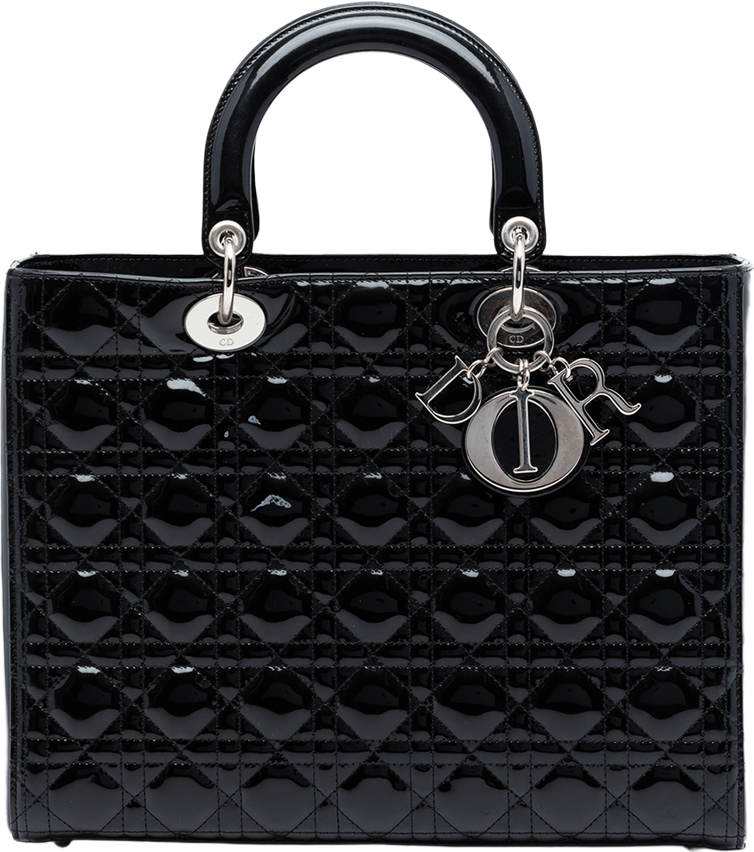 Dior Large Patent Cannage Lady Dior, från Luxclusif, i färgen black.