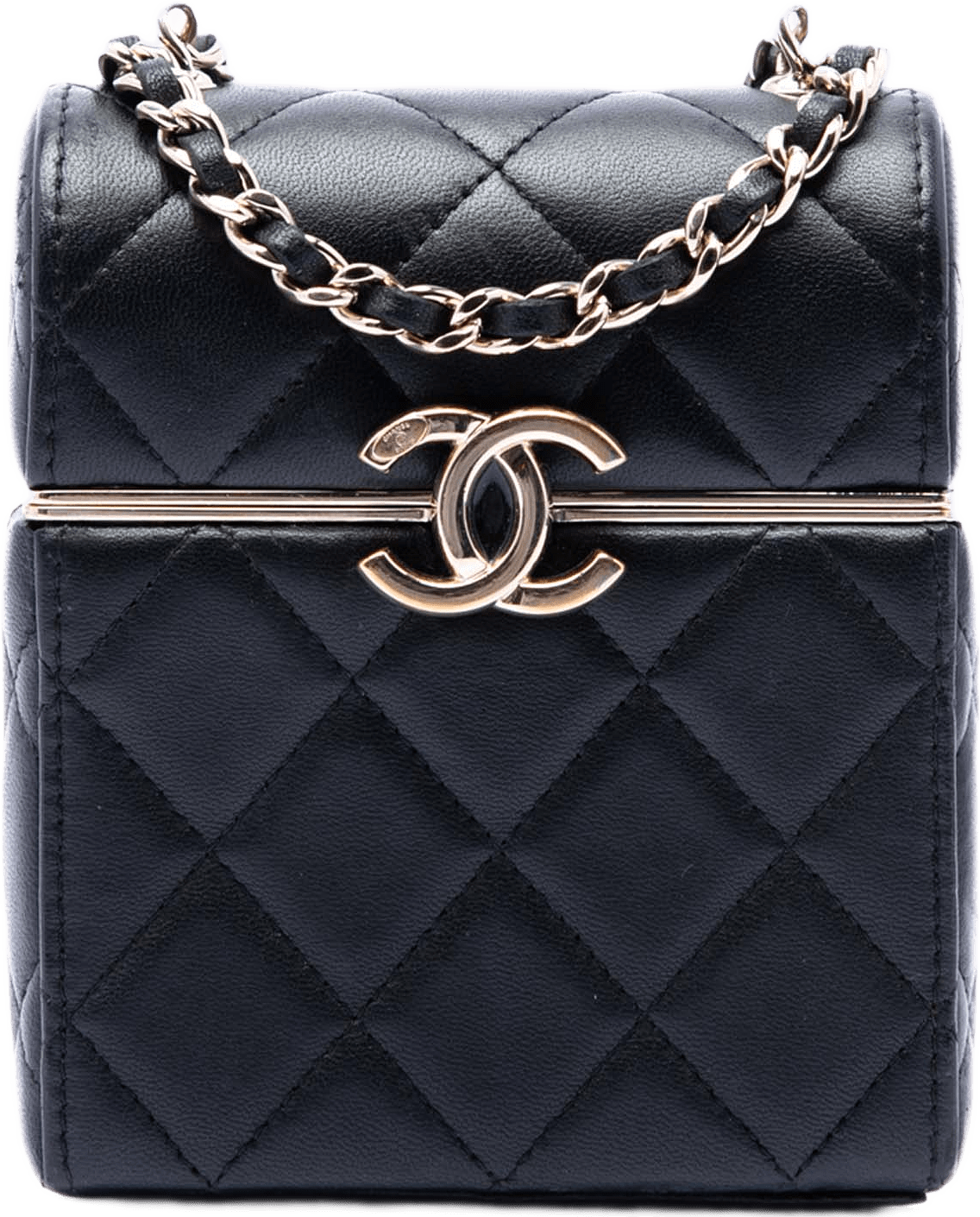 Chanel Small Quilted Lambskin Box With Chain, från Luxclusif, i färgen black.