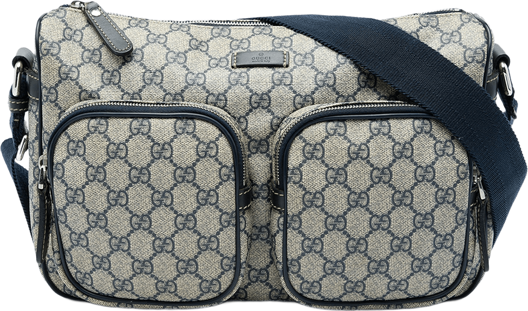 Gucci Gg Supreme Double Pocket Crossbody, från Luxclusif, i färgen beige.