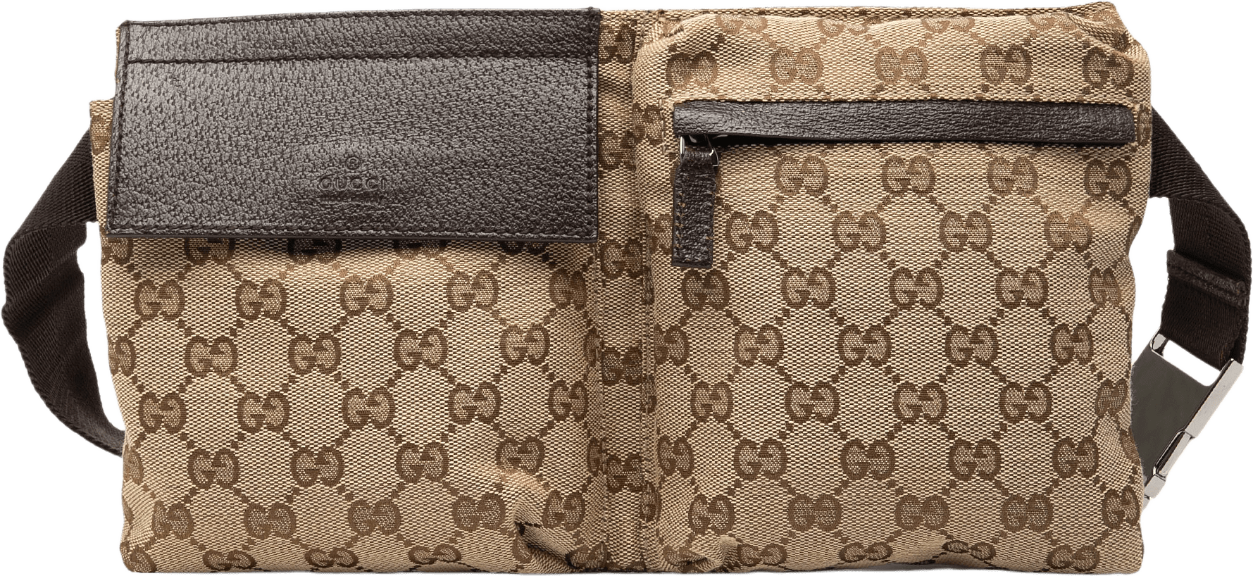 Gucci Gg Canvas Double Pocket Belt Bag, från Luxclusif, i färgen beige.