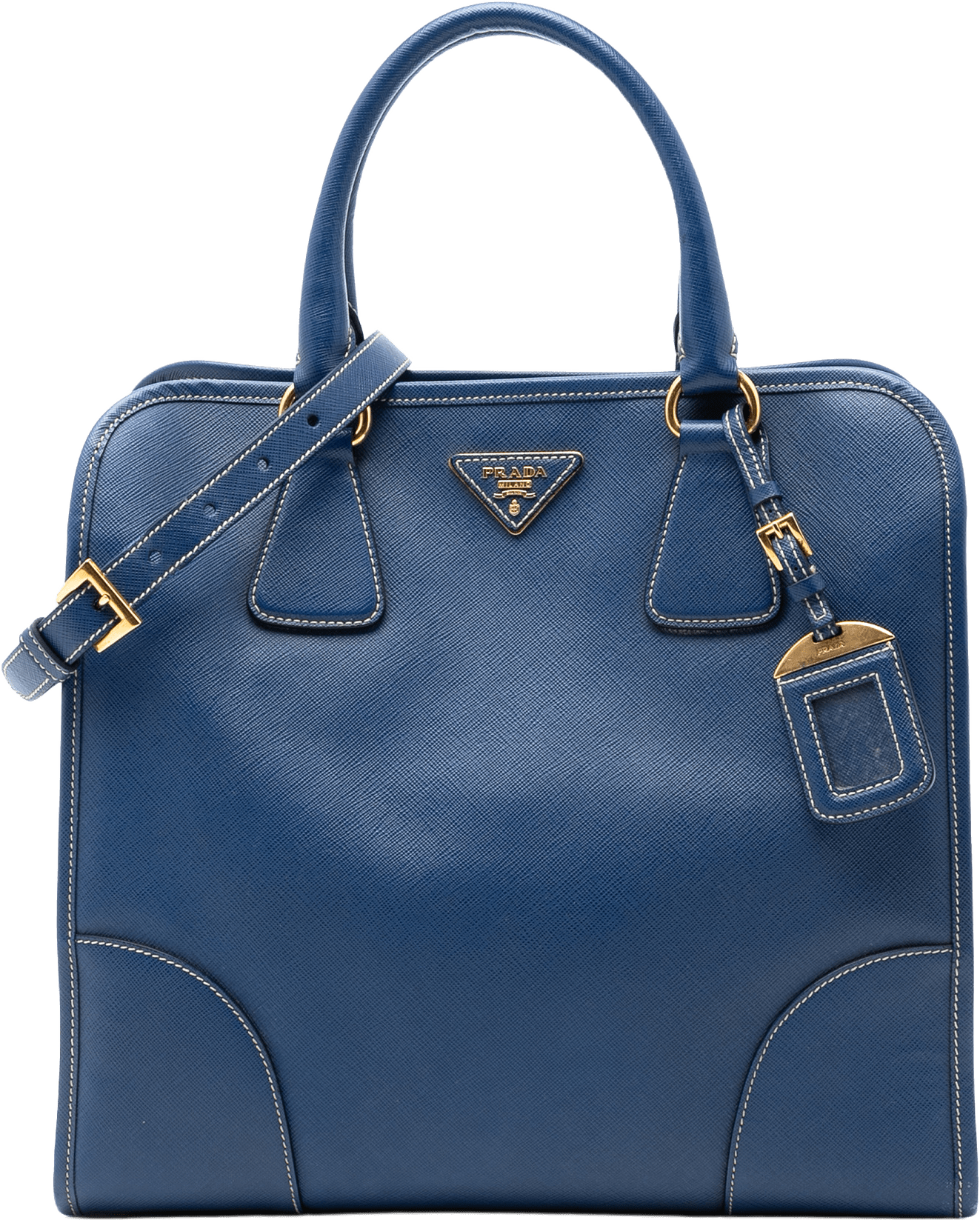 Prada Saffiano Lux Shopping Tote, från Luxclusif, i färgen blue.