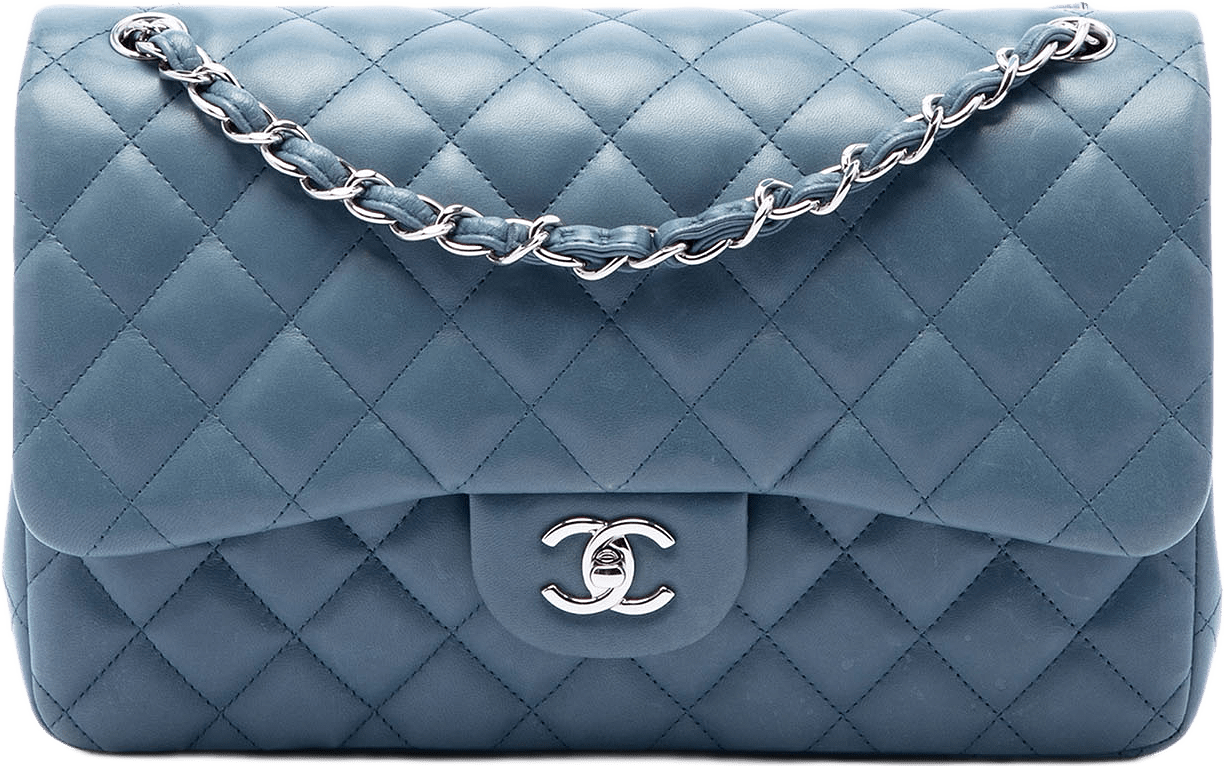 Chanel Jumbo Classic Lambskin Double Flap, från Luxclusif, i färgen blå.