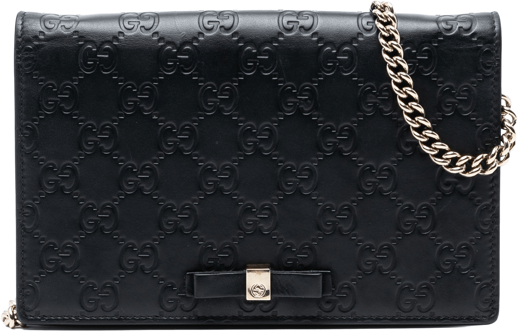 Gucci Mini Guccissima Bow Signature Wallet On Chain, från Luxclusif, i färgen black.