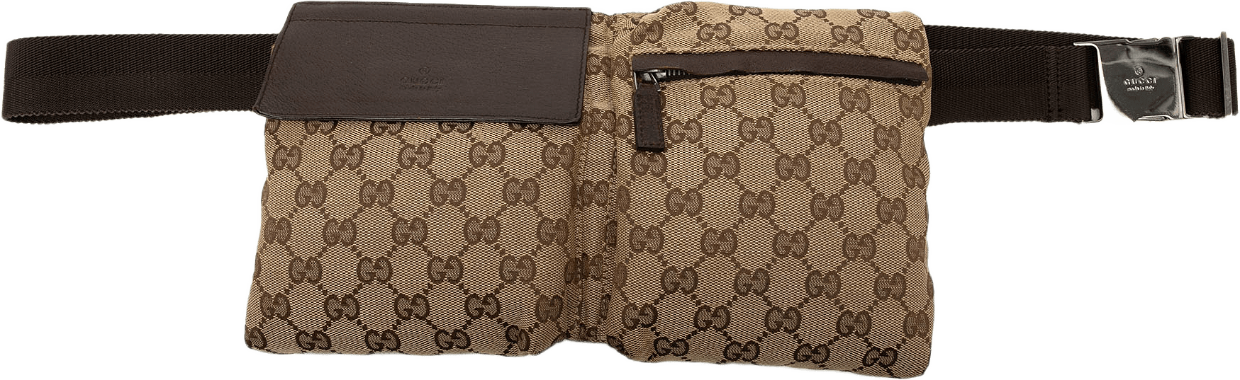 Gucci Gg Canvas Double Pocket Belt Bag, från Luxclusif, i färgen beige.
