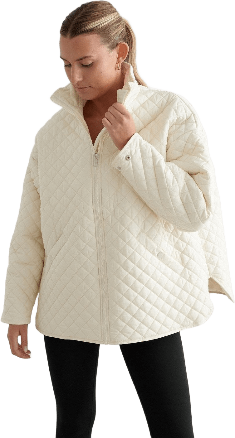 Almond White Oversized Quilted Jacket