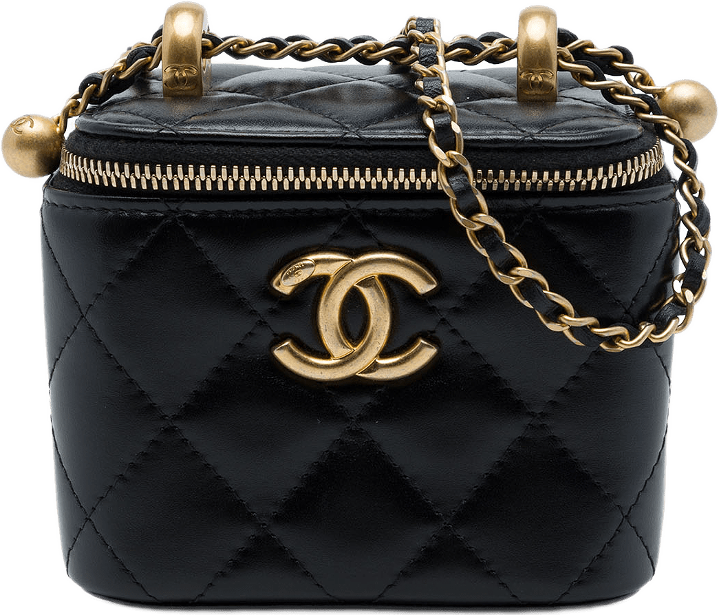 Chanel Mini Cc Quilted Lambskin Pearl Crush Vanity Case With Chain, från Luxclusif, i färgen svart.