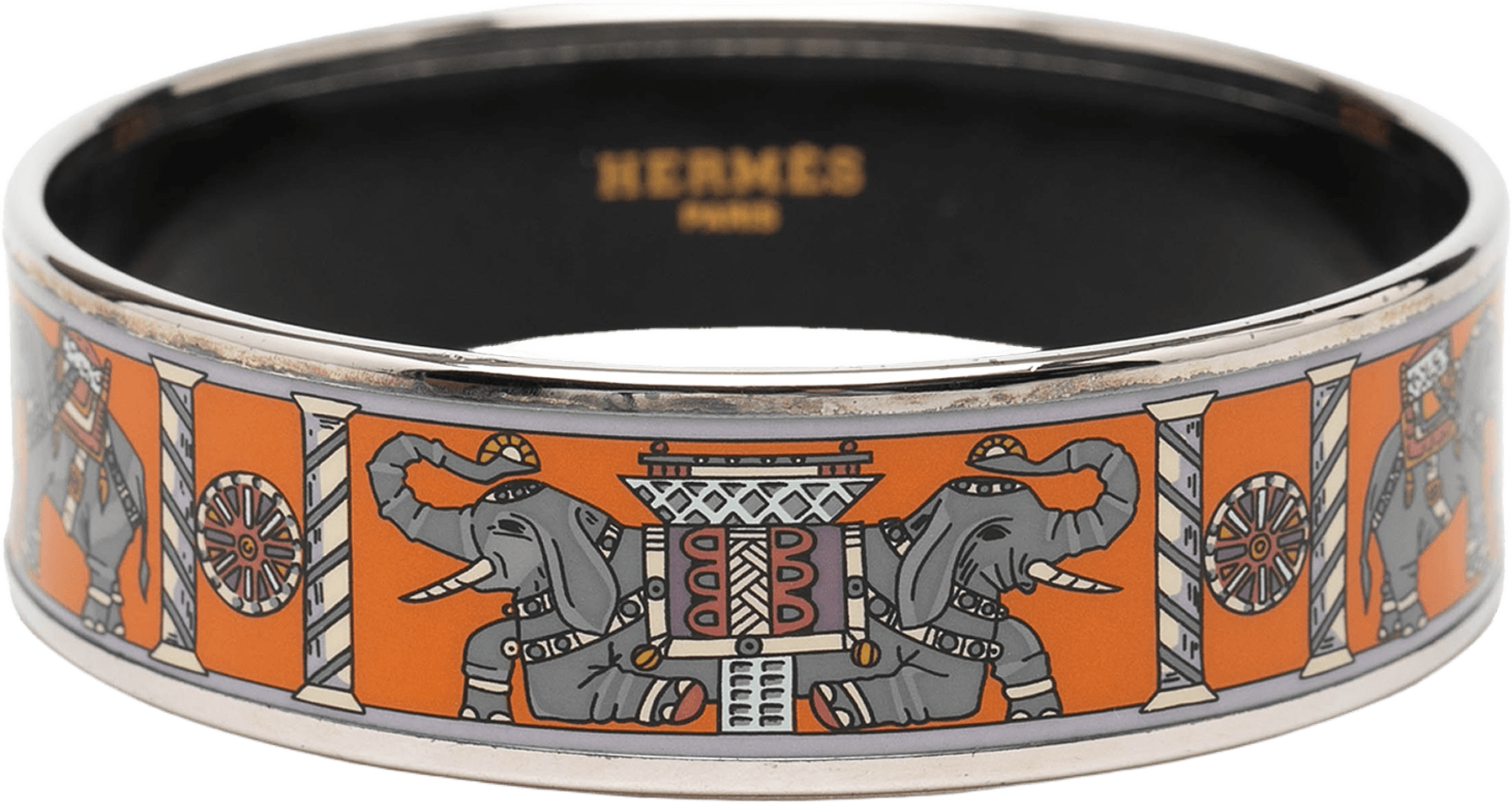 Hermès Wide Torana Elephants Enamel Bangle 65, från Luxclusif, i färgen orange.