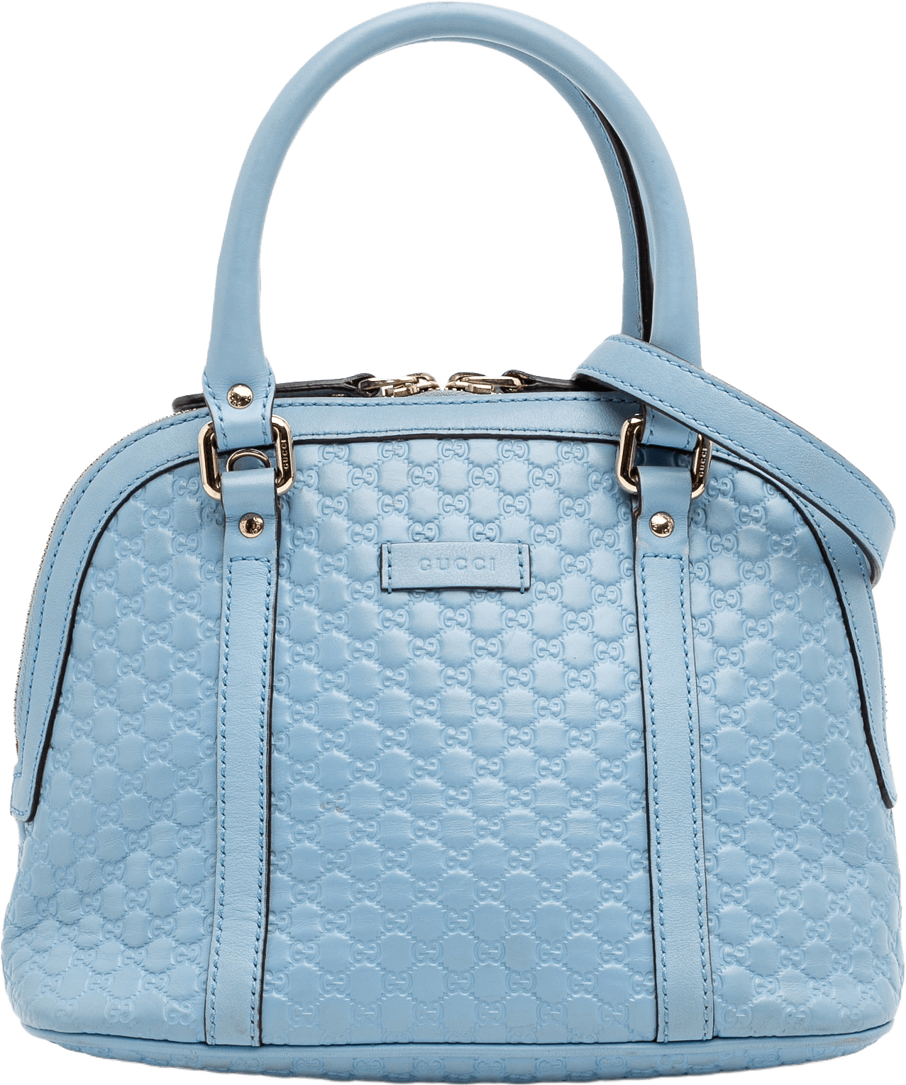 Gucci Mini Microguccissima Dome Satchel, från Luxclusif, i färgen light blue.