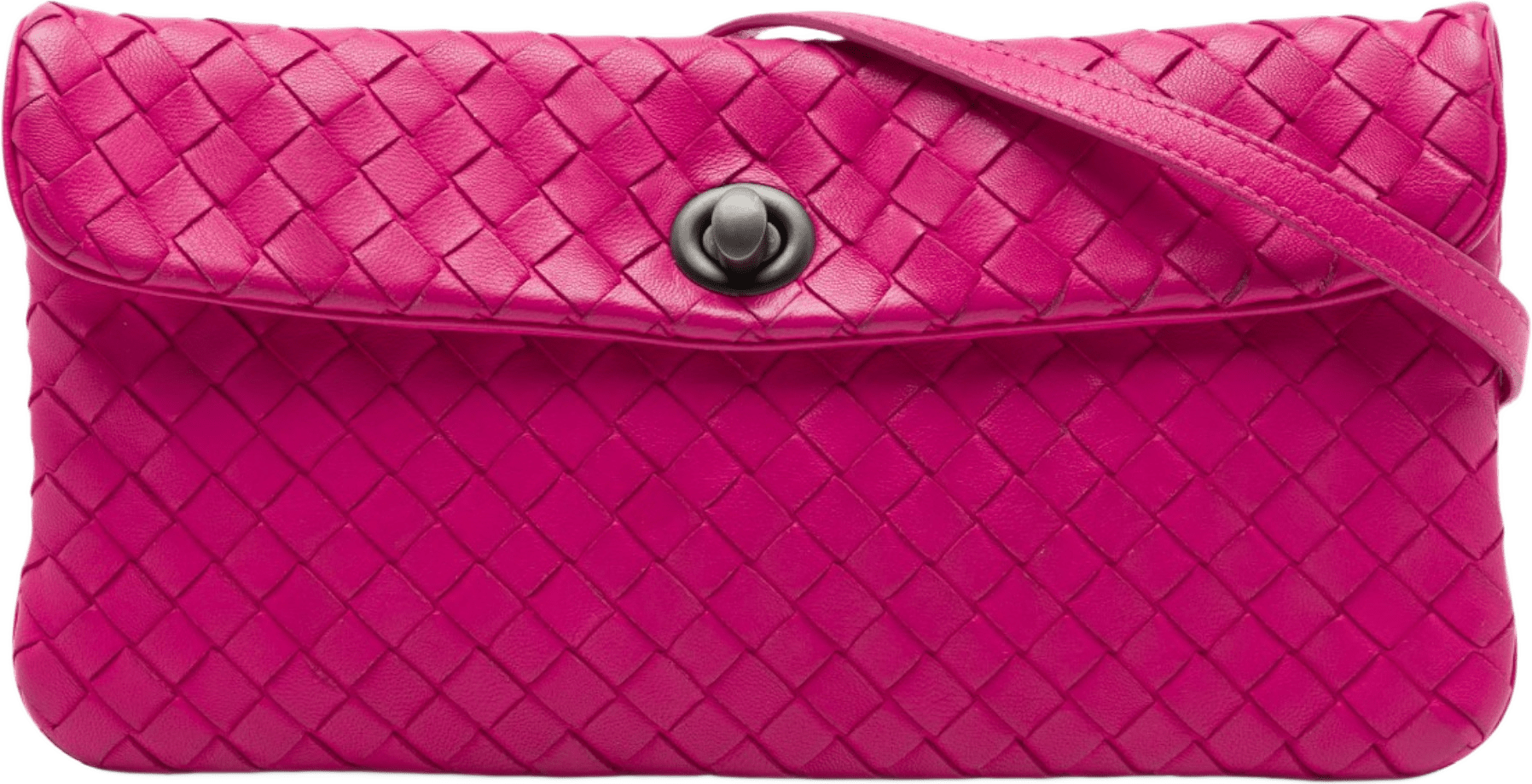 Bottega Veneta Mini Nappa Intrecciato Turn Lock Crossbody, från Luxclusif, i färgen rosa.