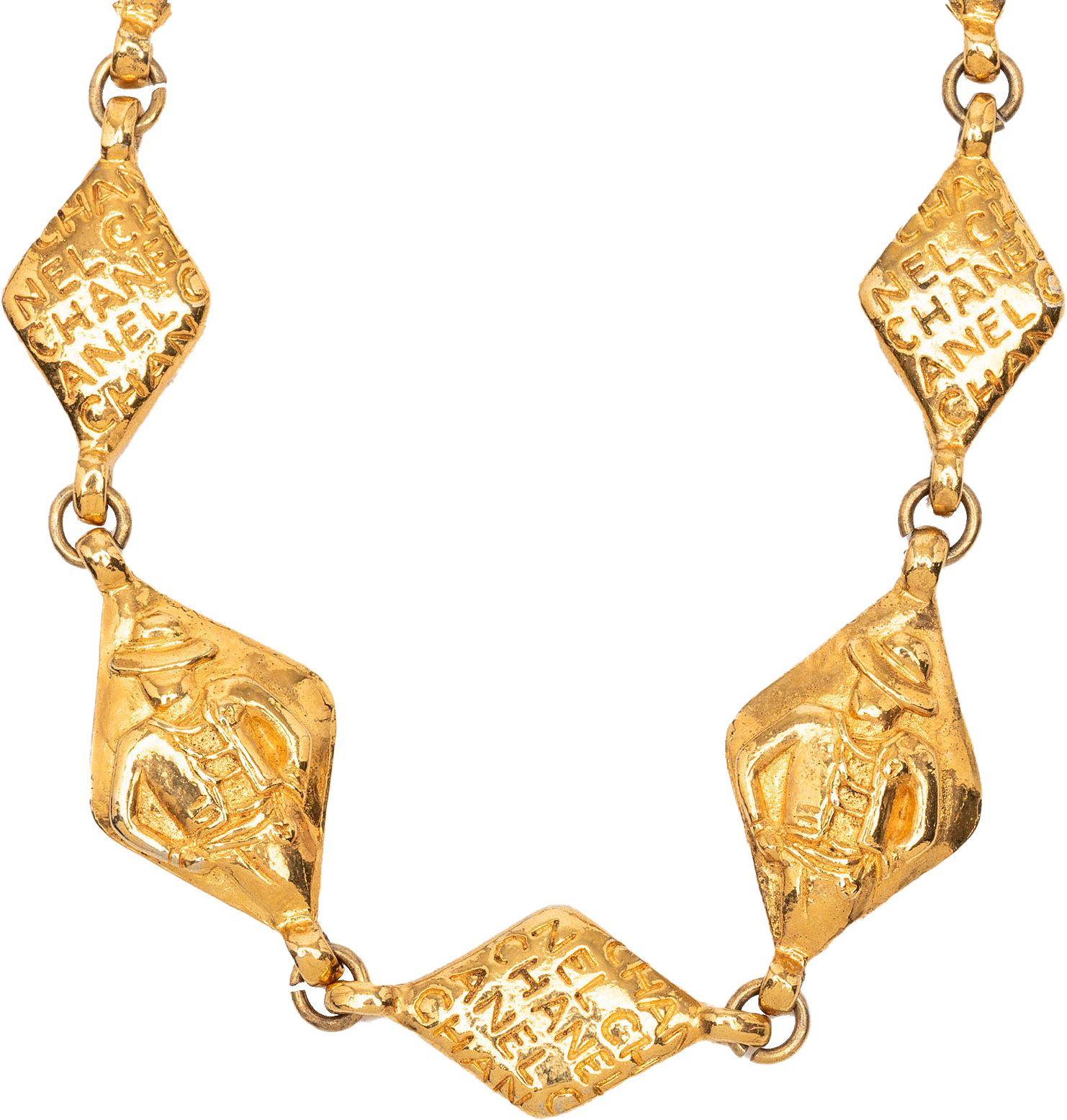 Chanel Gold Plated Logo Chain Necklace, från Luxclusif, i färgen gold.