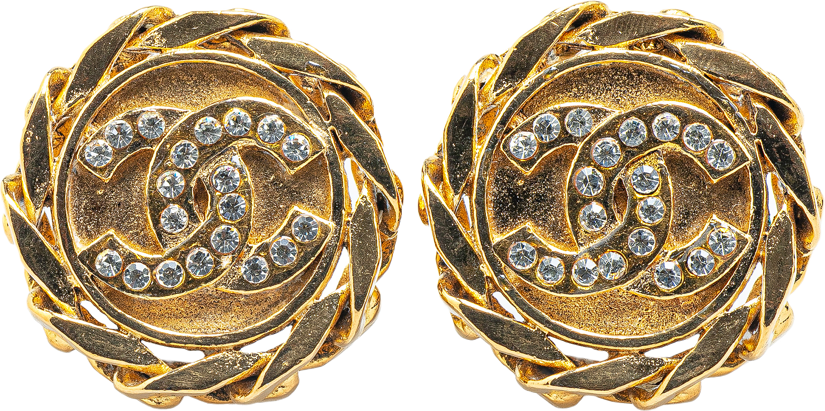 Chanel Gold Plated Cc Rhinestones Clip On Earrings, från Luxclusif, i färgen gold.