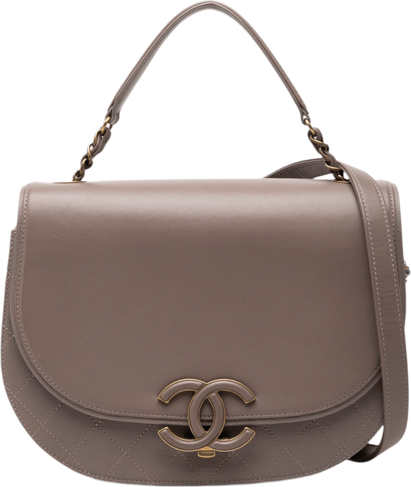 Chanel Medium Shiny Calfskin And Quilted Goatskin Coco Curve Flap, från Luxclusif, i färgen taupe.
