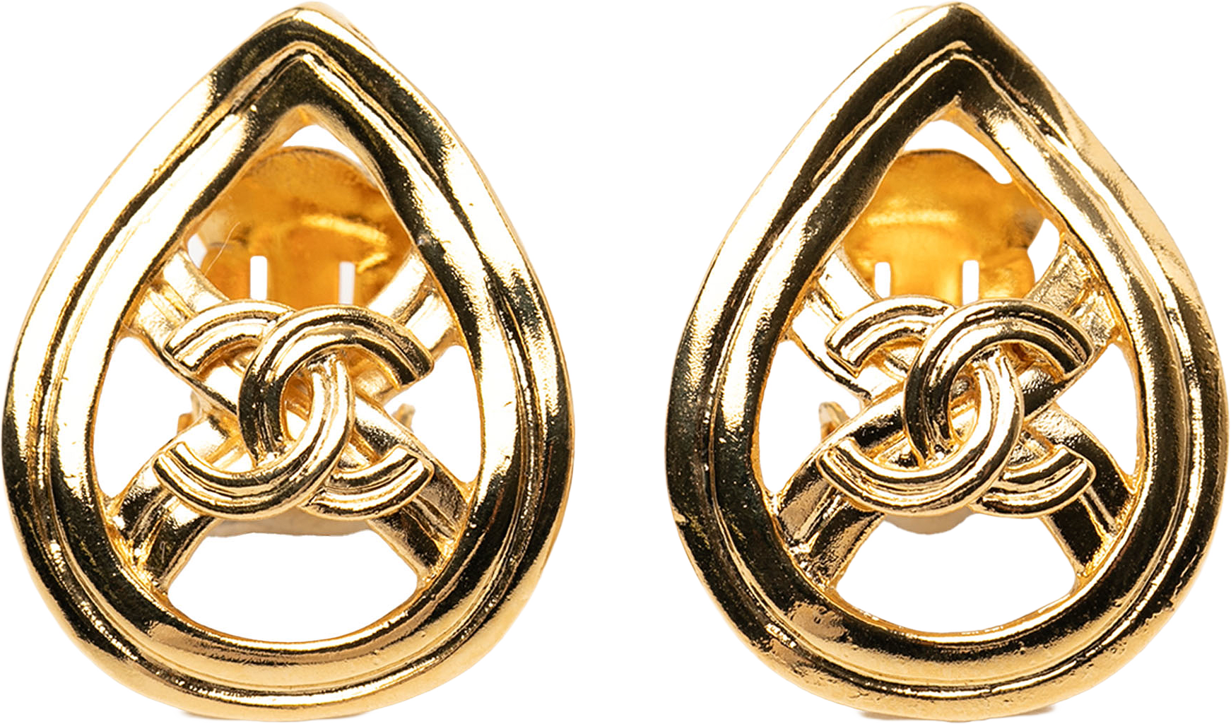 Chanel Gold Plated Cc Teardrop Clip On Earrings, från Luxclusif, i färgen gold.