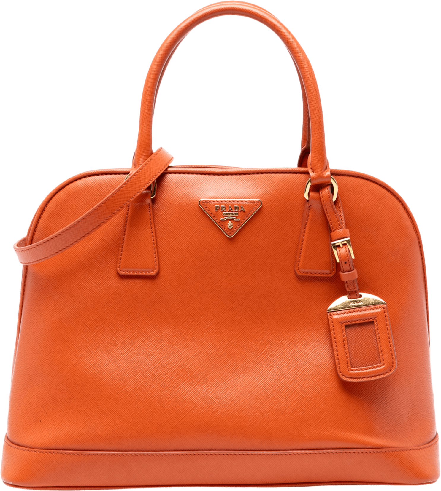 Prada Medium Saffiano Lux Open Promenade Satchel, från Luxclusif, i färgen dark orange.