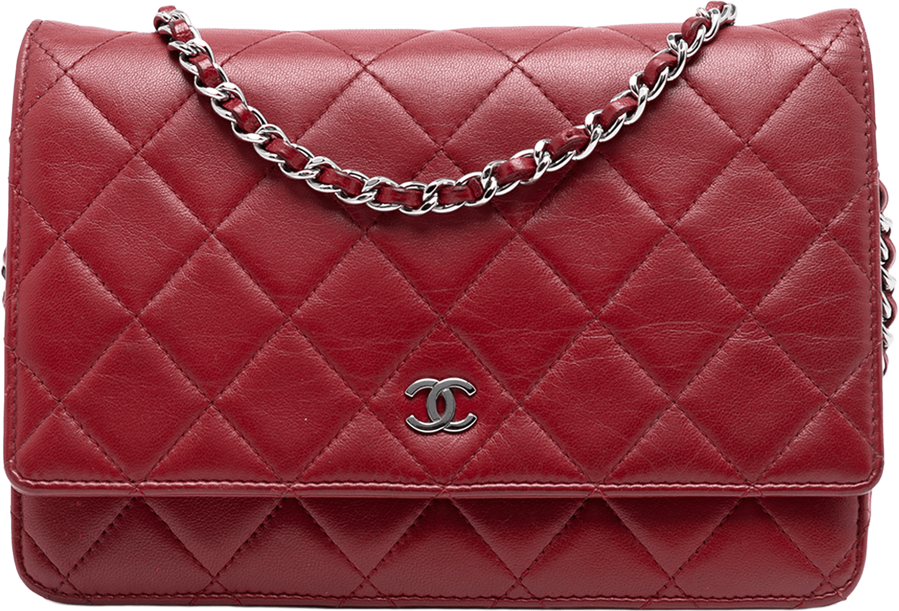 Chanel Cc Quilted Lambskin Wallet On Chain, från Luxclusif, i färgen red.