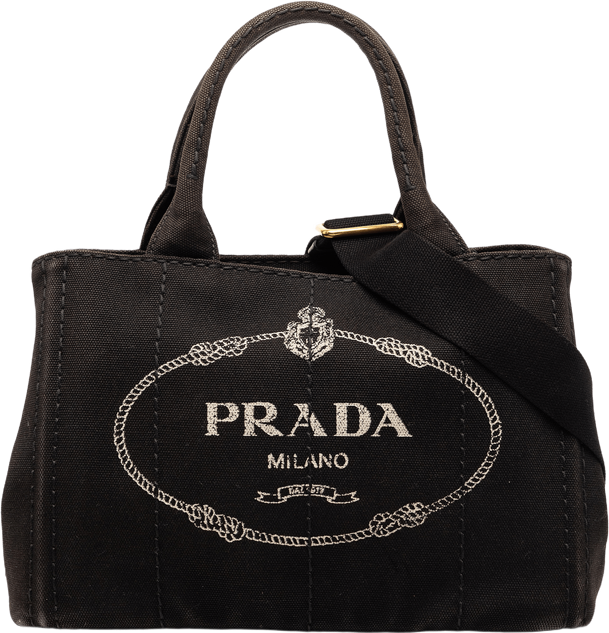 Prada Small Canvas Canapa Logo Satchel, från Luxclusif, i färgen black.