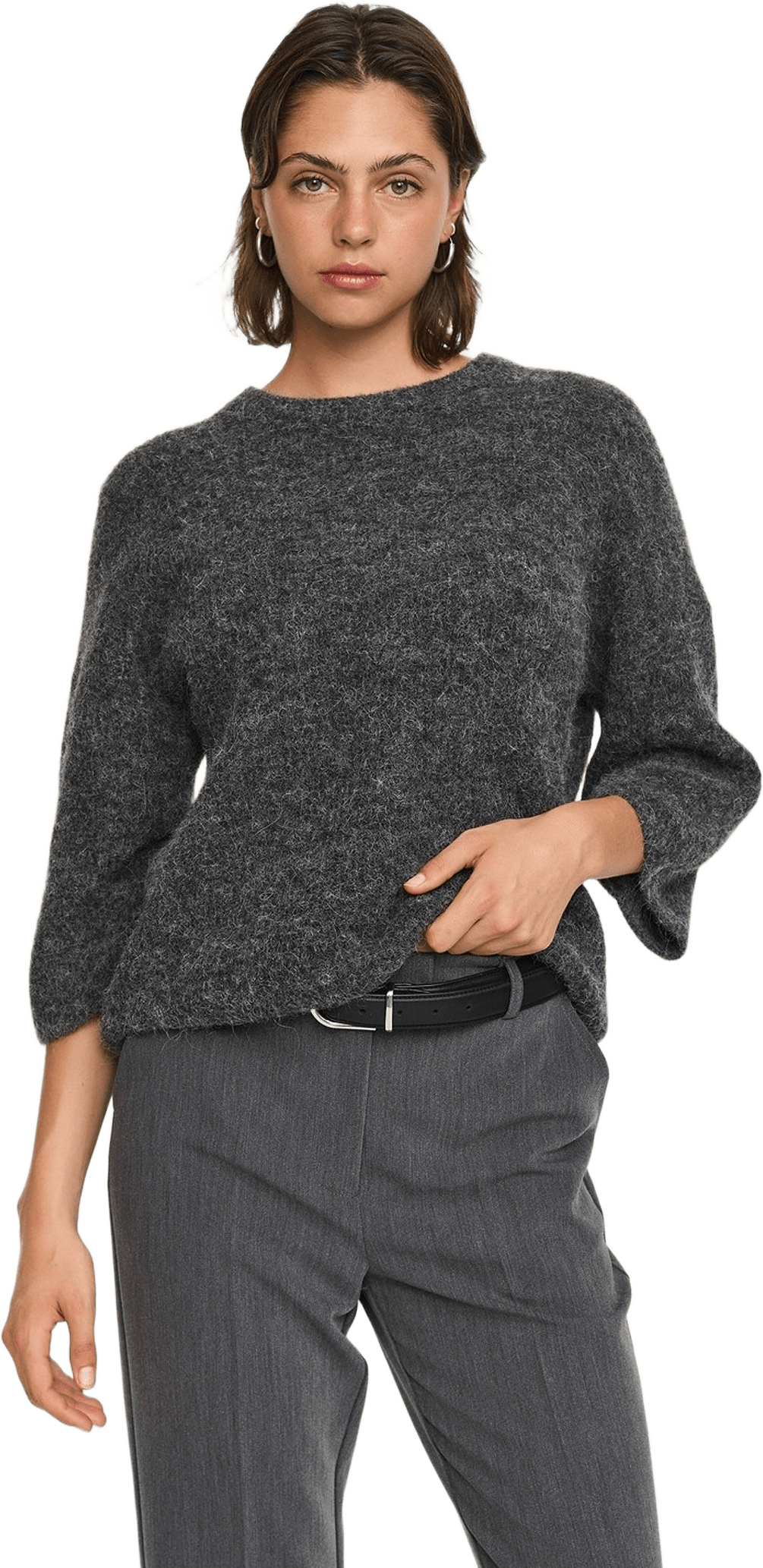 Srhema Knit - Dark Grey Melange, från Soft Rebels, i färgen dark grey melange.