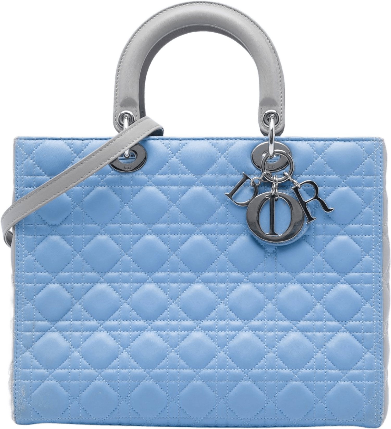 Dior Large Bicolor Lambskin Cannage Lady Dior, från Luxclusif, i färgen blå.