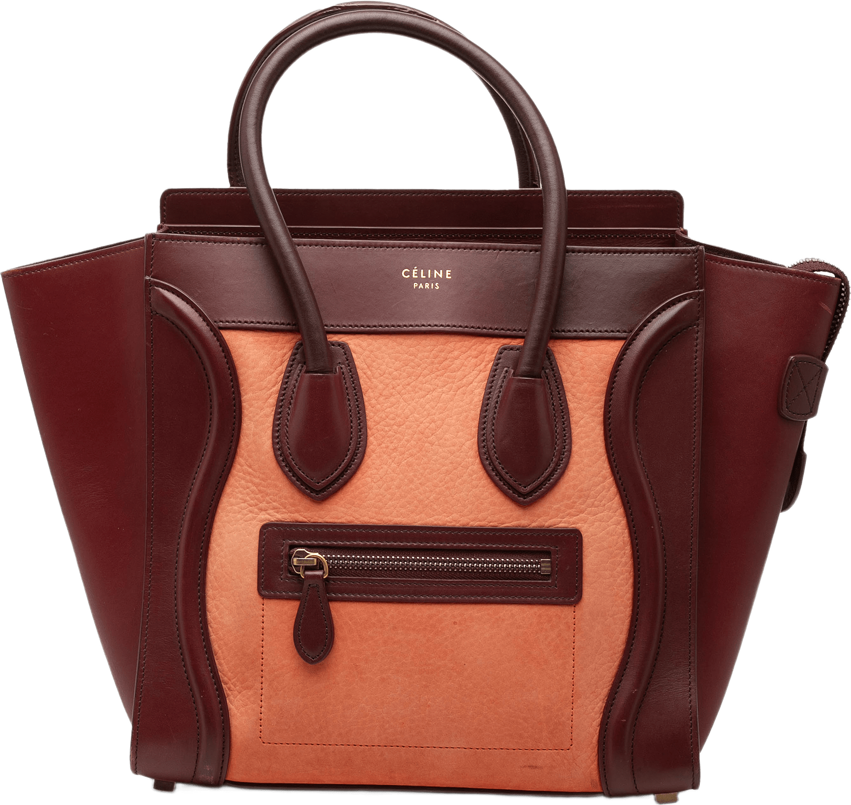 Celine Micro Bicolor Calfskin Luggage Tote, från Luxclusif, i färgen orange.