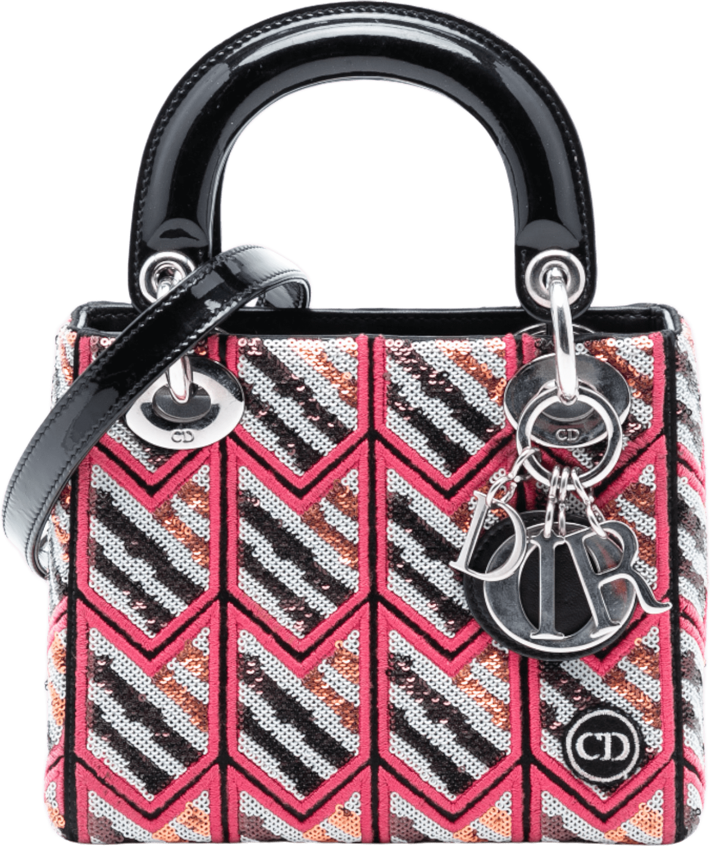 Dior Mini Patent Sequined Lady Dior, från Luxclusif, i färgen pink.