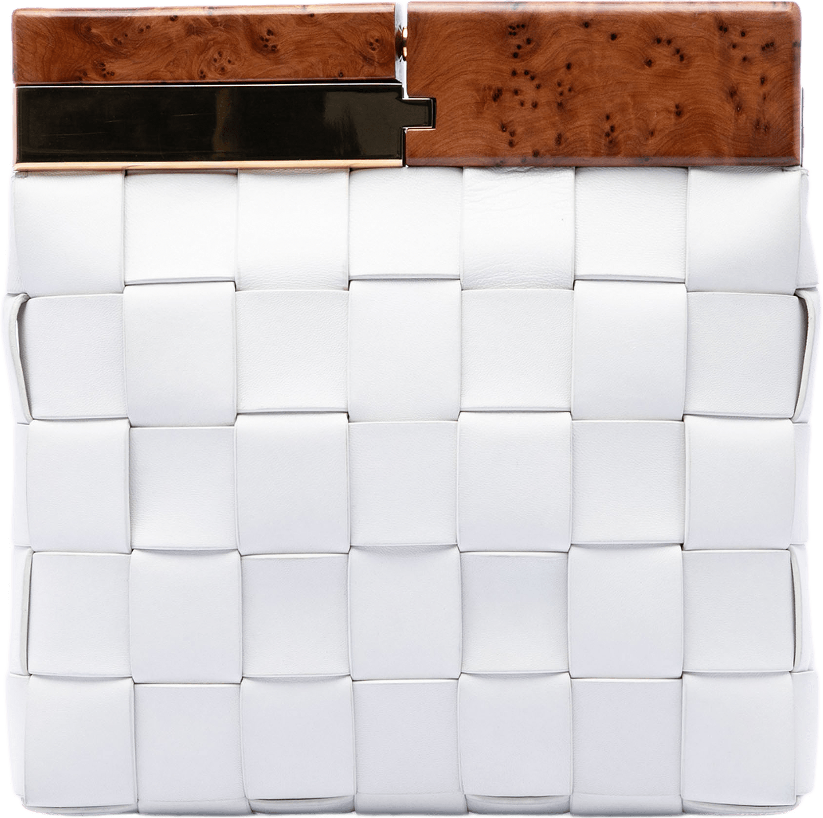 Bottega Veneta Lambskin Maxi Intrecciato The Snap Clutch, från Luxclusif, i färgen white.