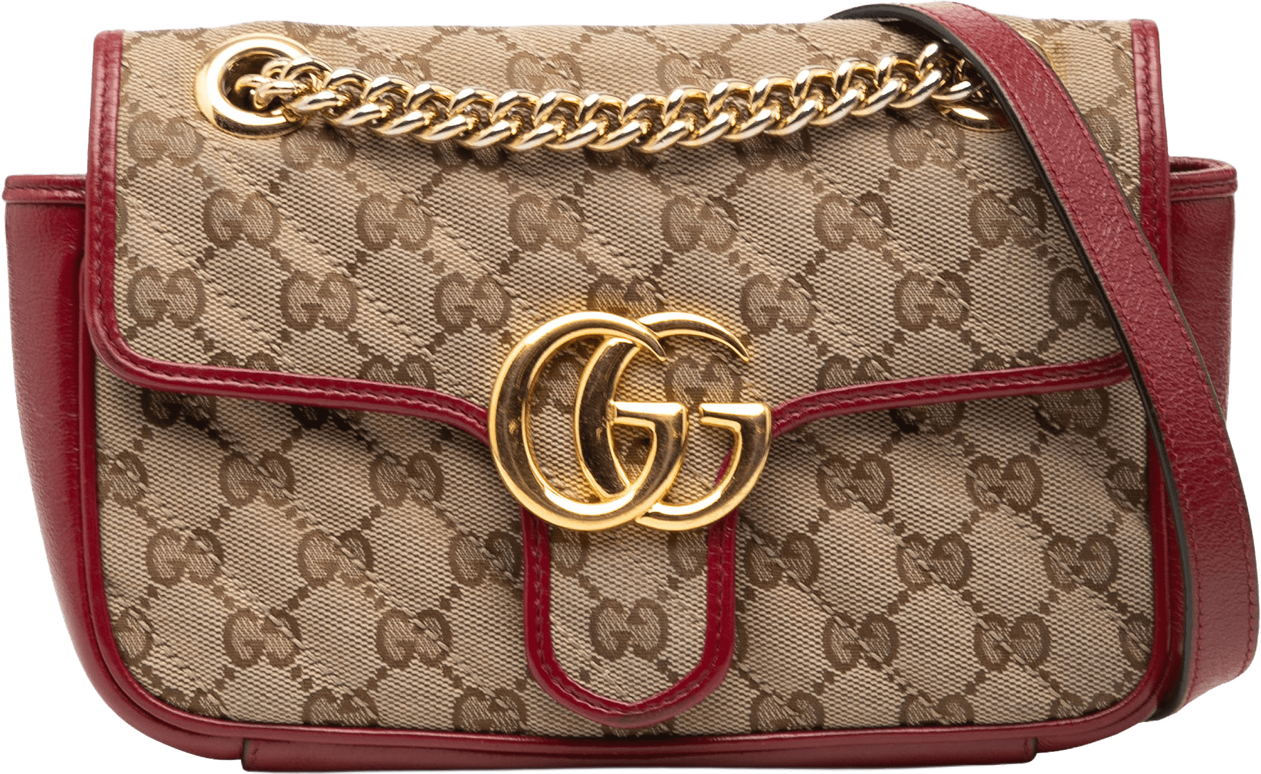 Gucci Small Gg Marmont Matelasse Diagonal Gg Canvas And Leather Shoulder Bag, från Luxclusif, i färgen beige.