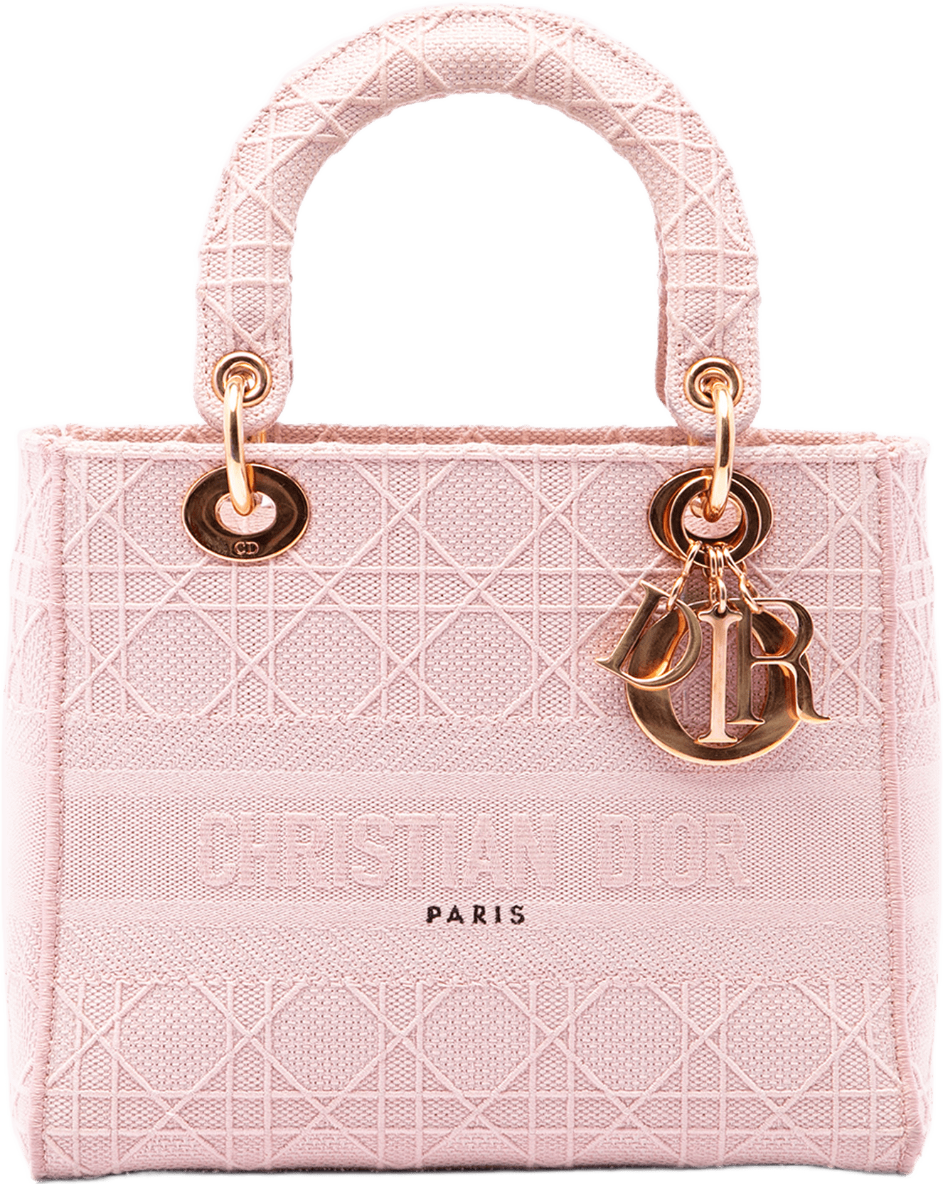 Dior Medium Embroidered Canvas Cannage Lady D Lite, från Luxclusif, i färgen rosa.