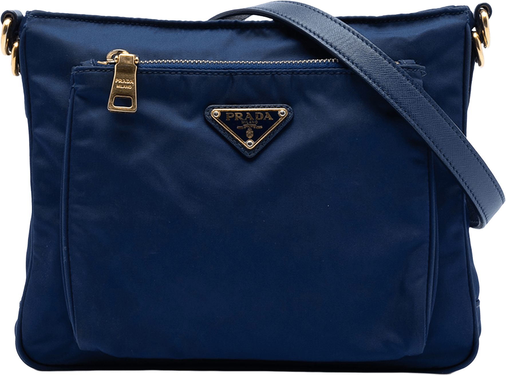 Prada Saffiano Trimmed Tessuto Zip Top Crossbody, från Luxclusif, i färgen blue.