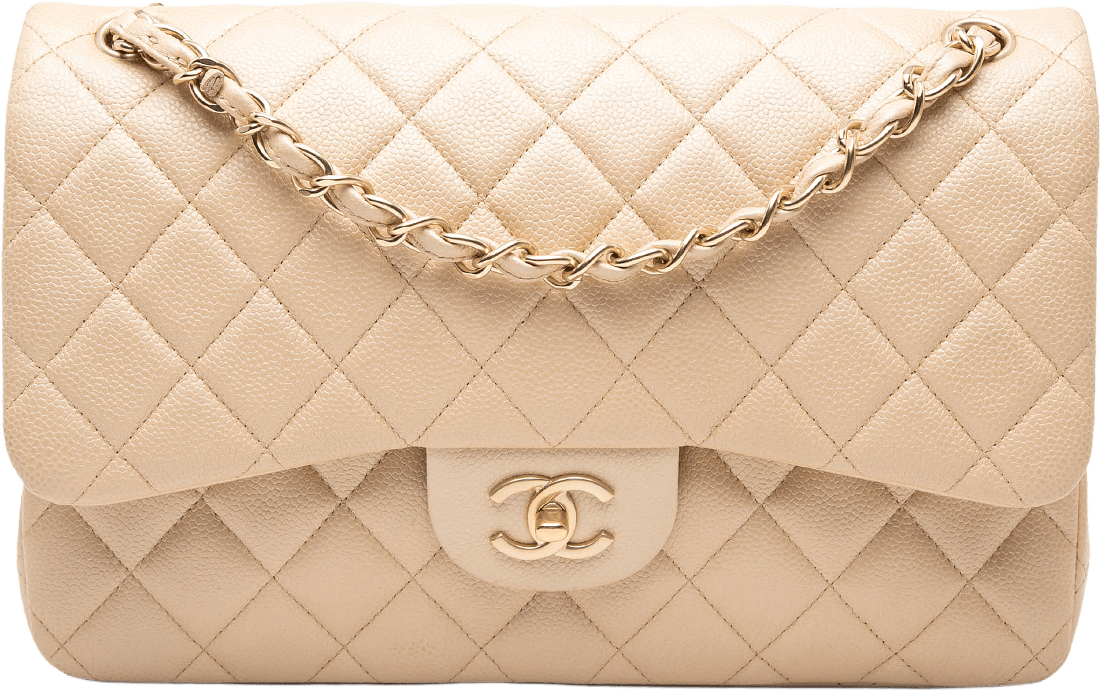 Chanel Jumbo Classic Caviar Double Flap, från Luxclusif, i färgen beige.
