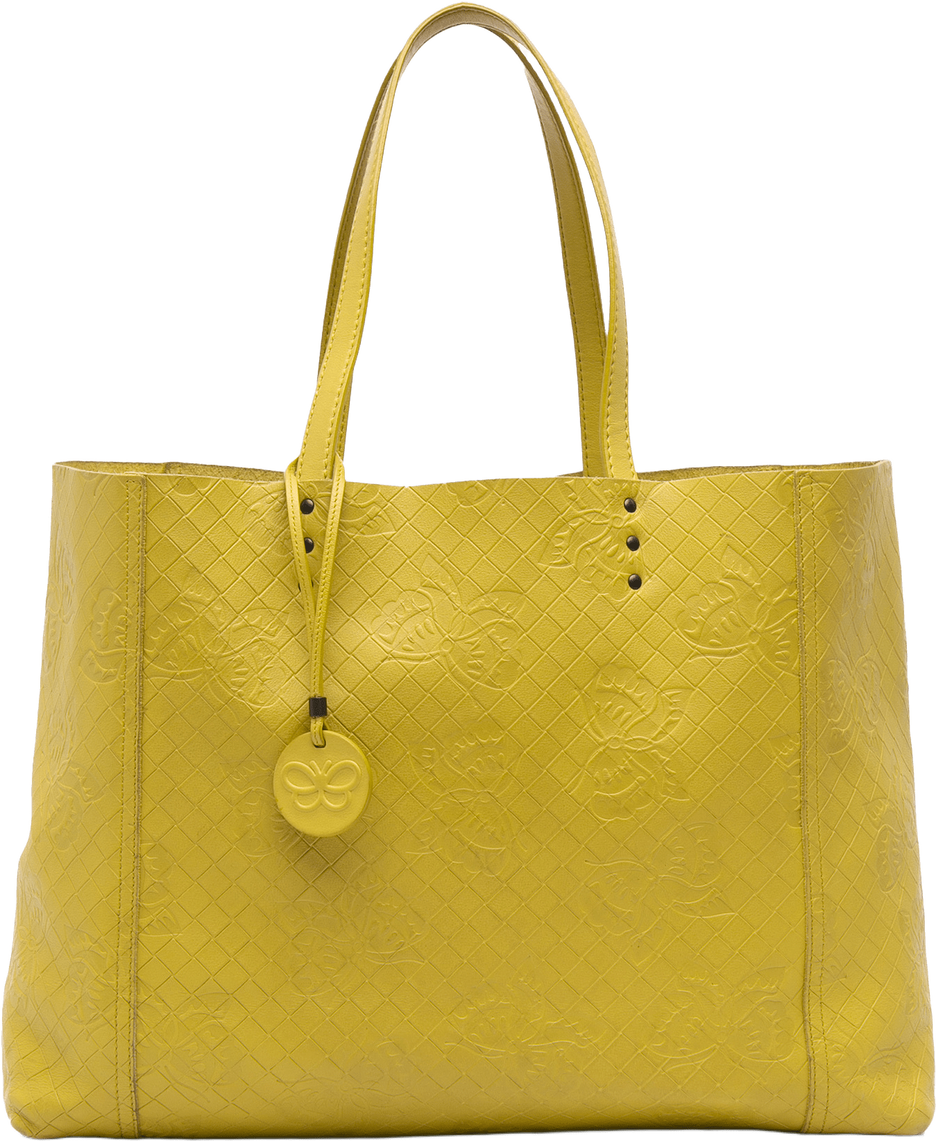 Bottega Veneta Leather Intrecciomirage Butterfly Tote, från Luxclusif, i färgen yellow.