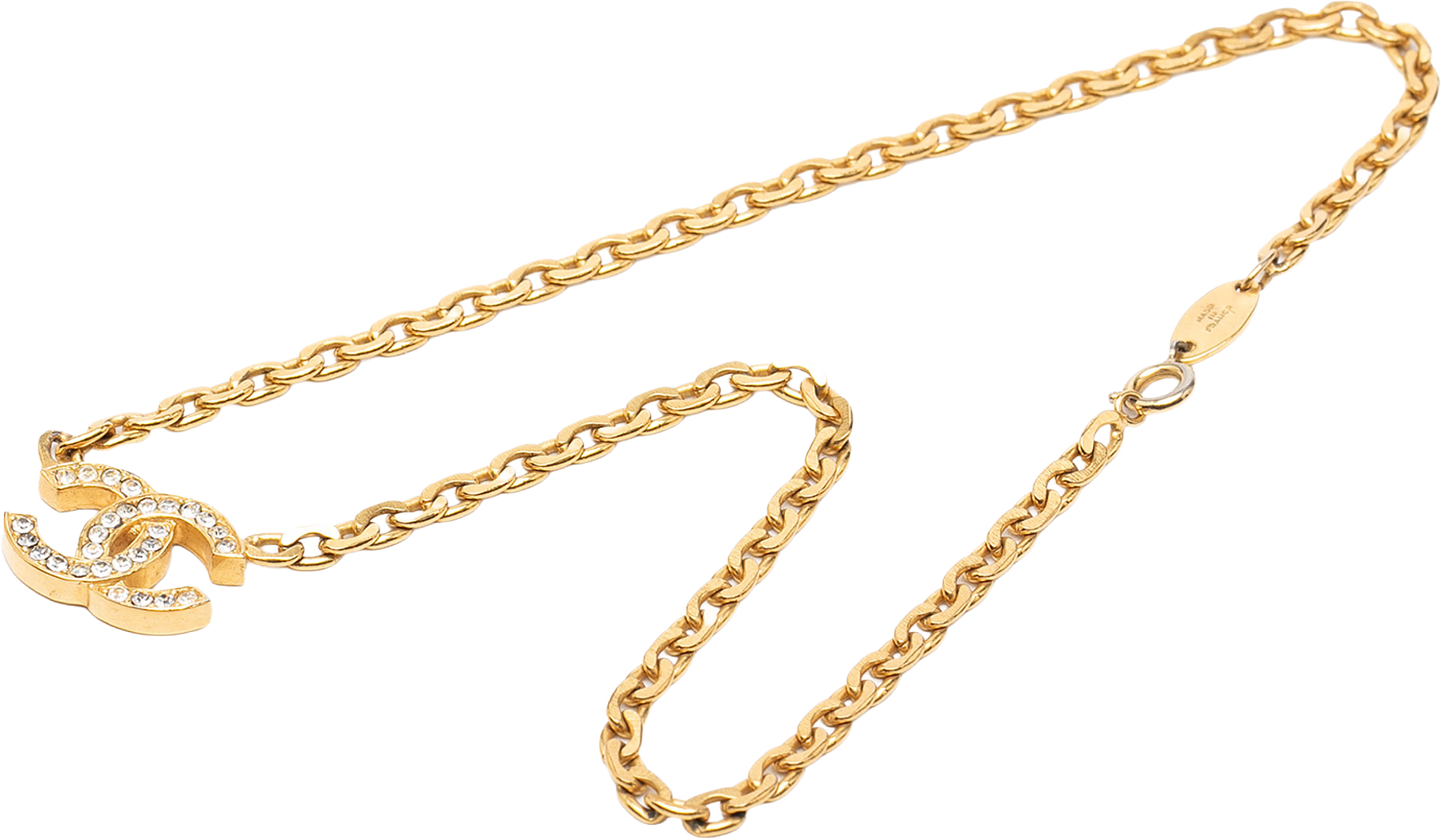 Chanel Cc Gold Plated Strass Pendant Necklace, från Luxclusif, i färgen gold.