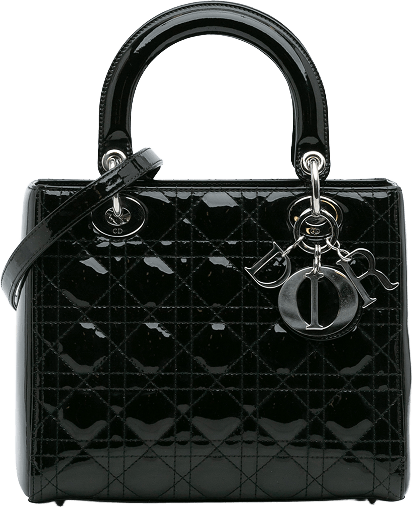 Dior Medium Patent Cannage Lady Dior, från Luxclusif, i färgen black.