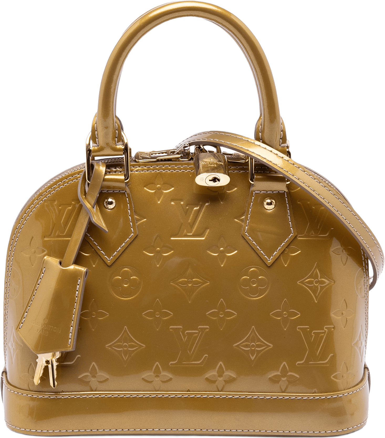 Louis Vuitton Monogram Vernis Alma Bb, från Luxclusif, i färgen guld.