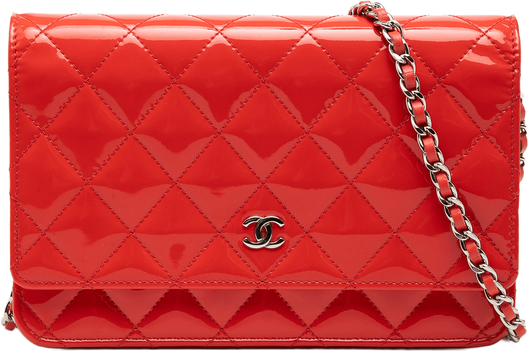 Chanel Cc Patent Wallet On Chain, från Luxclusif, i färgen orange.