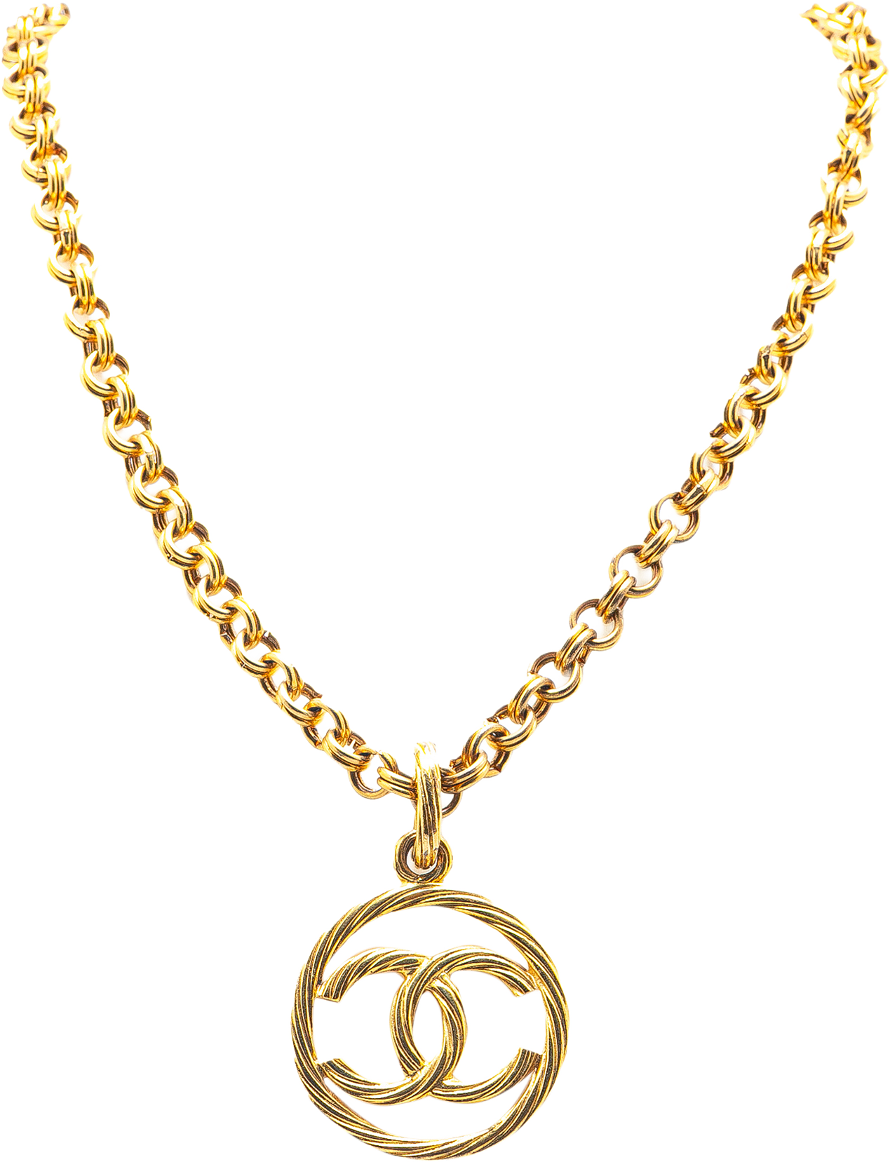 Chanel Gold Plated Cc Tornado Pendant Necklace, från Luxclusif, i färgen gold.
