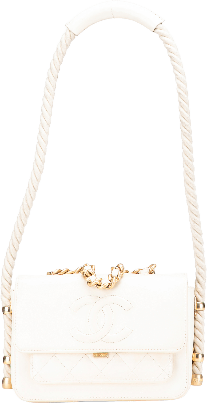 Chanel Crumpled Calfskin En Vogue Rope Flap, från Luxclusif, i färgen ivory.