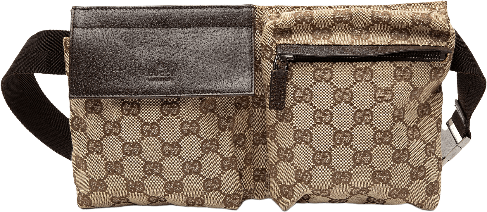 Gucci Gg Canvas Double Pocket Belt Bag, från Luxclusif, i färgen beige.