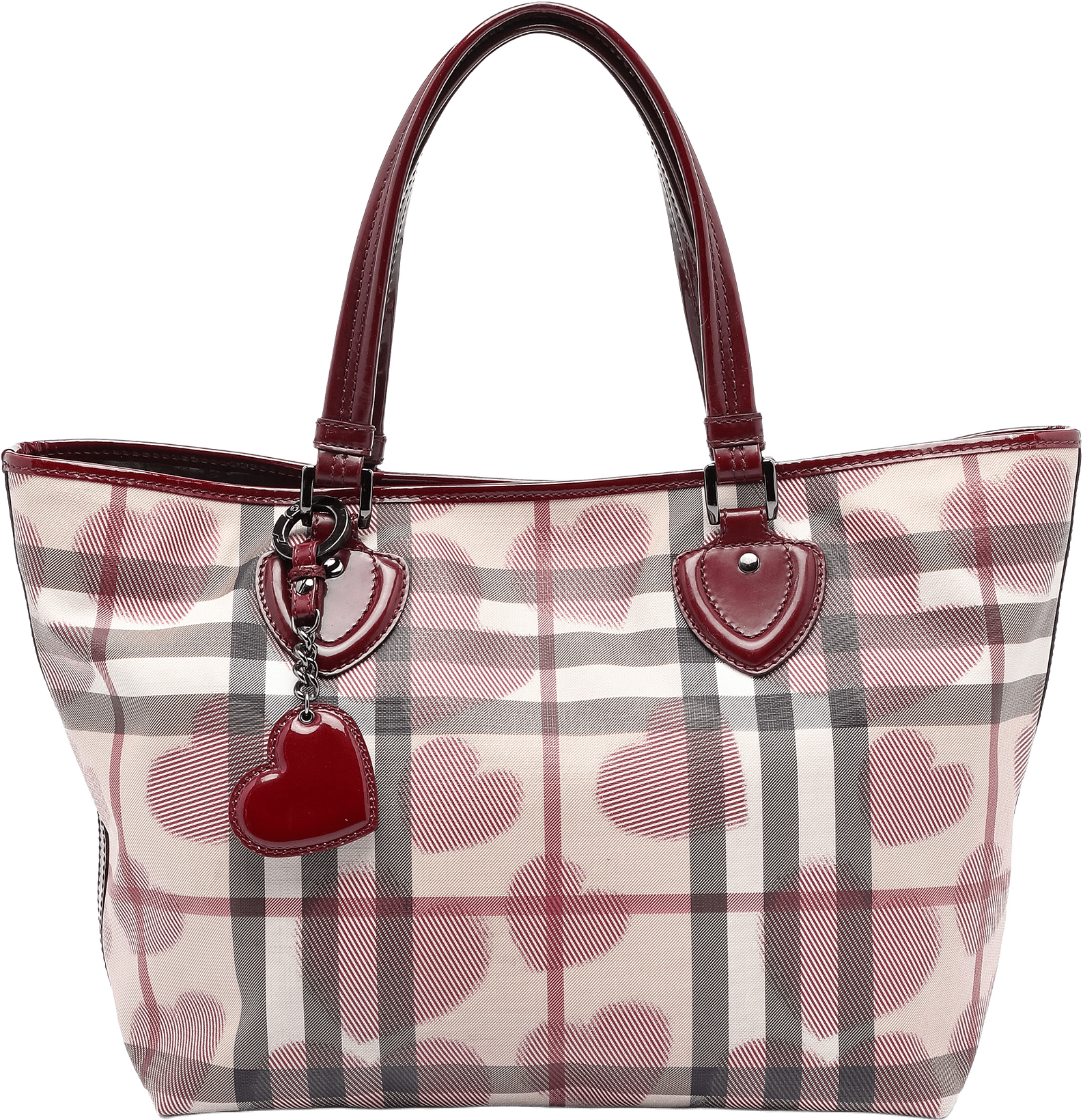Burberry House Check Coated Canvas Hearts Gracie Tote, från Luxclusif, i färgen beige.