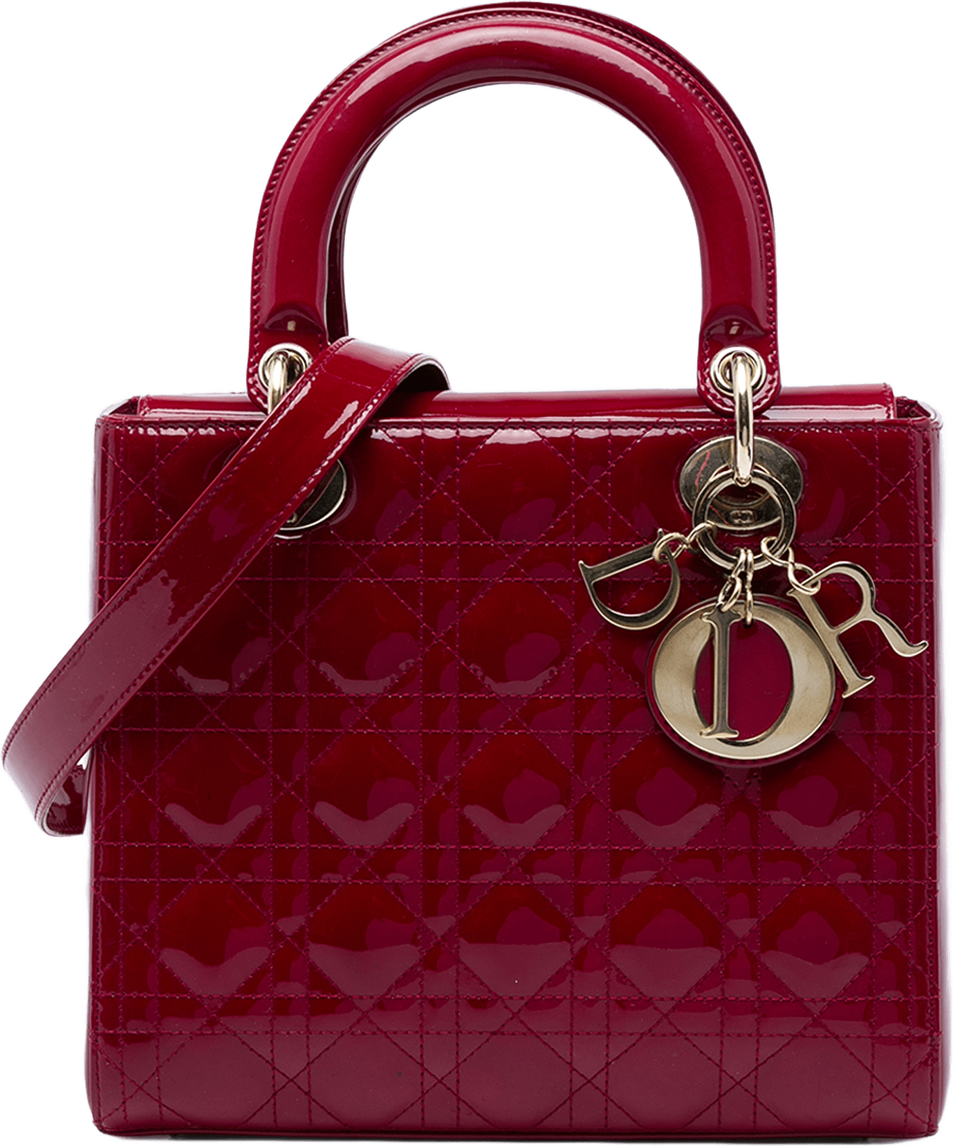 Dior Medium Patent Cannage Lady Dior, från Luxclusif, i färgen röd.