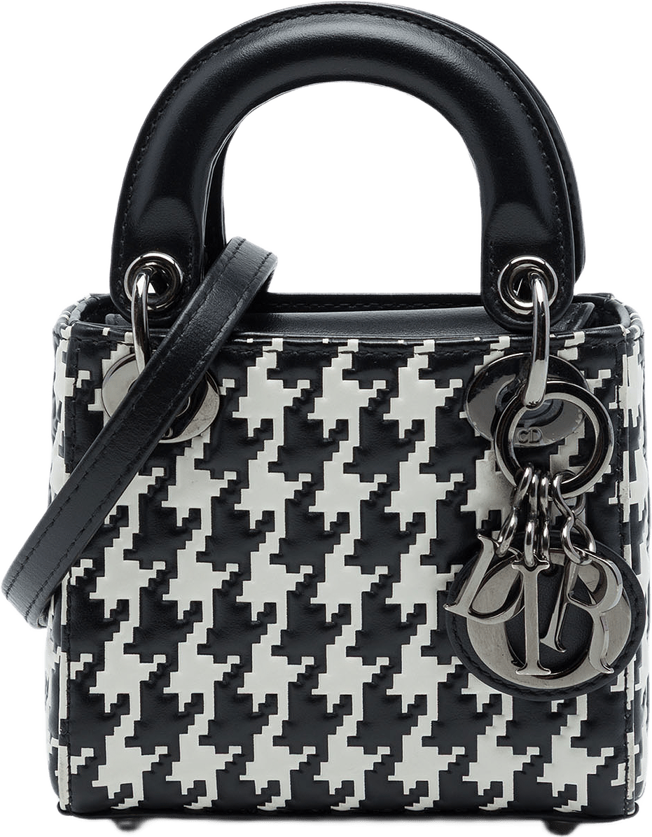 Dior Micro Calfskin Houndstooth Embossed Macro Lady Dior, från Luxclusif, i färgen svart.